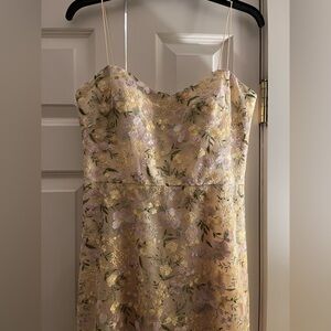 Elegant Floral Prom or Bridesmaid floor length dress in Cream and light lavender